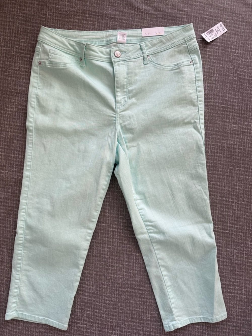 Dressbarn Signature Fit Mint Green Capri Pants Women’s 14 Stretch Summer NWT